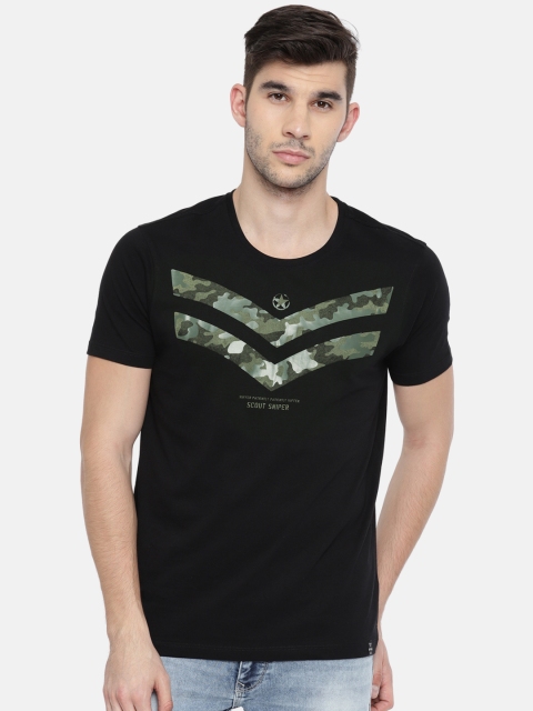 

SPYKAR Men Black Printed Round Neck T-shirt