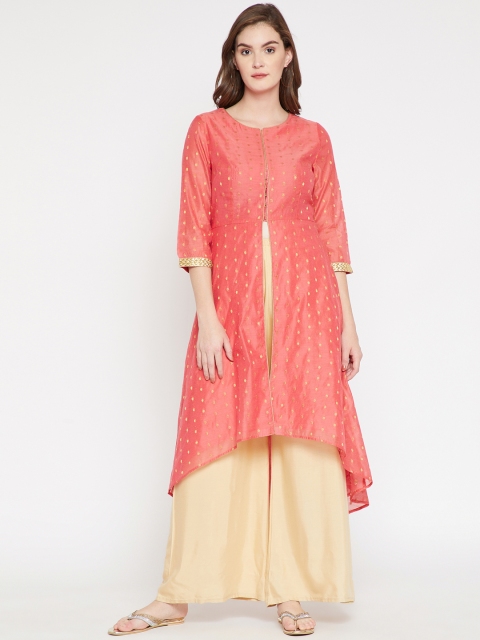 

RARE ROOTS Women Pink Woven Design A-Line Kurta