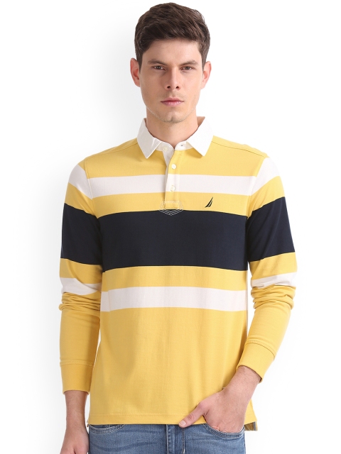 

Nautica Men Yellow & Black Striped Polo Collar T-shirt