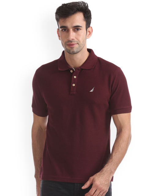 

Nautica Men Burgundy Solid Polo Collar T-shirt