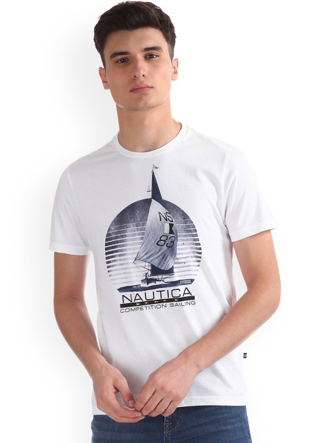 

Nautica Men White Printed Round Neck T-shirt