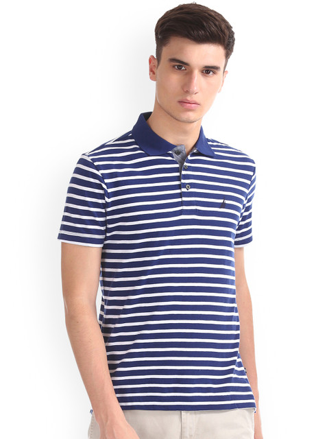 

Nautica Men Blue Striped Polo Collar T-shirt