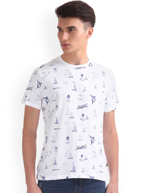 

Nautica Men White Printed Round Neck T-shirt