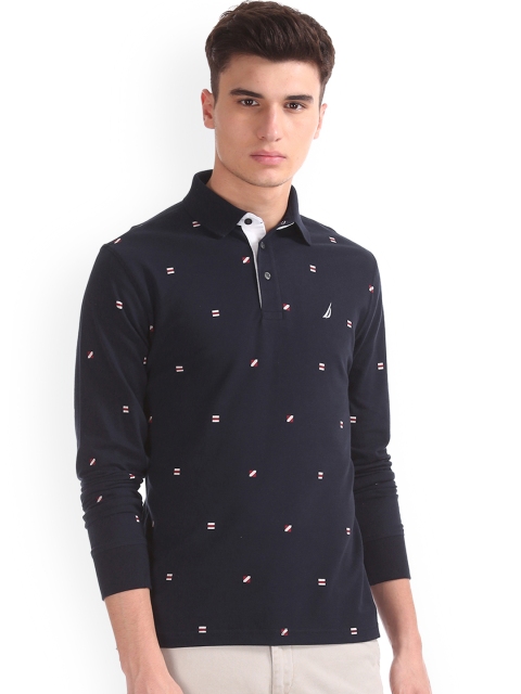 

Nautica Men Blue Printed Polo Collar T-shirt