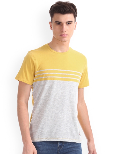 

Nautica Men Grey Yellow Colourblocked Round Neck Pure Cotton T-shirt