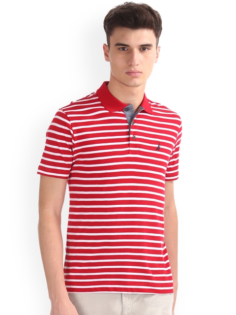 

Nautica Men Red & White Striped Polo Collar T-shirt