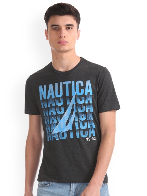 

Nautica Men Grey Printed Round Neck T-shirt