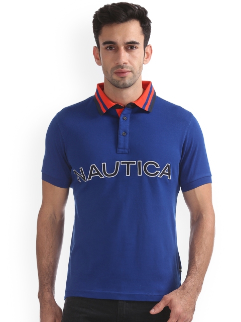 

Nautica Men Blue Printed Polo Collar T-shirt