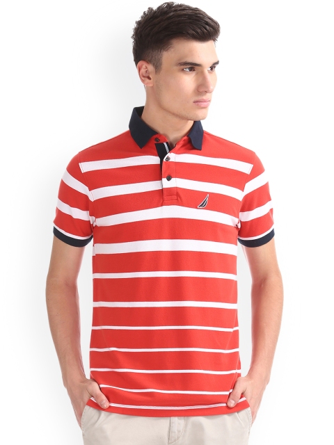 

Nautica Men Red Striped Polo Collar T-shirt