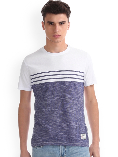 

Nautica Men White Blue Colourblocked Round Neck Pure Cotton T-shirt