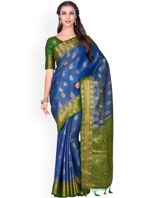 

MIMOSA Blue & Green Woven Design Kanjeevaram Saree