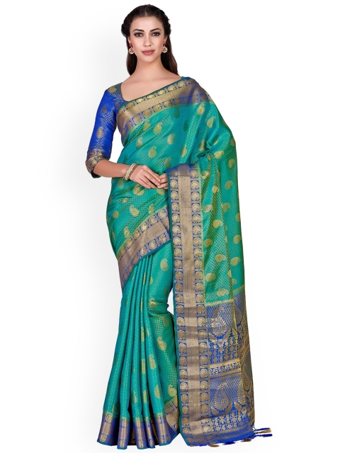

MIMOSA Turquoise Green Woven Design Kanjeevaram Saree