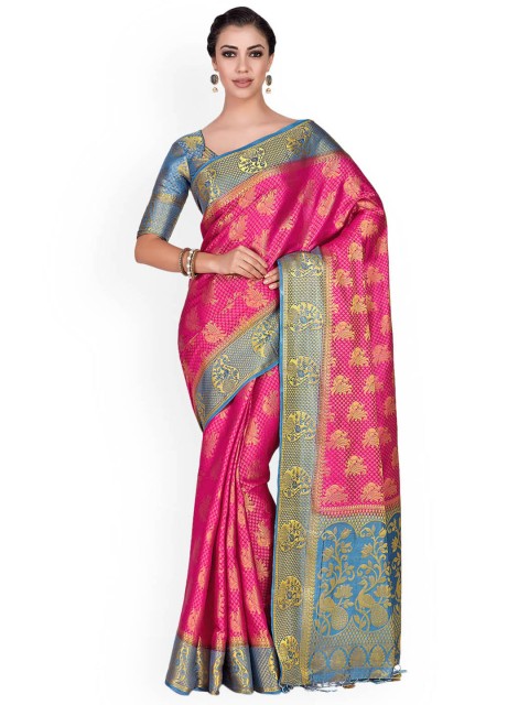 

MIMOSA Pink & Grey Woven Design Kanjeevaram Saree