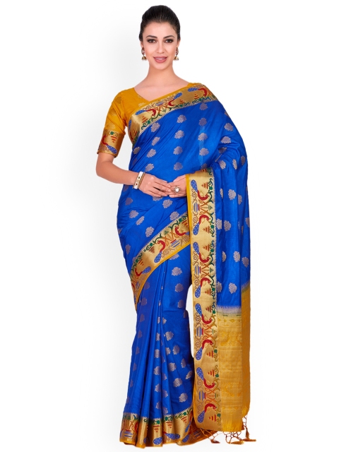 

MIMOSA Blue & Golden Woven Design Kanjeevaram Saree