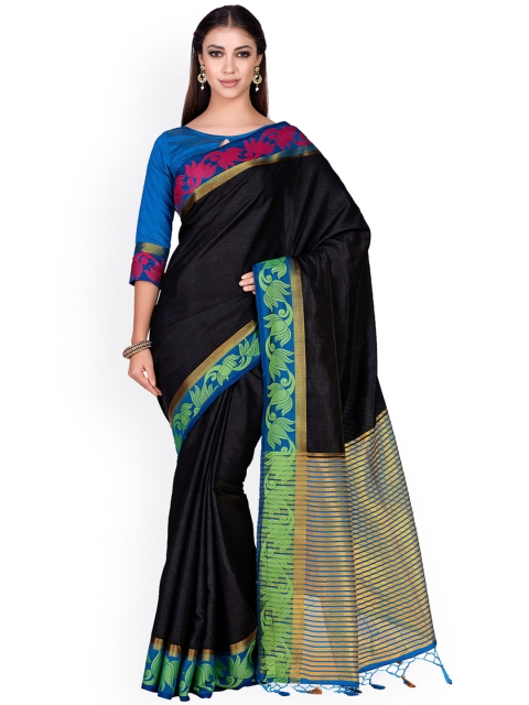 

MIMOSA Black Solid Kanjeevaram Saree