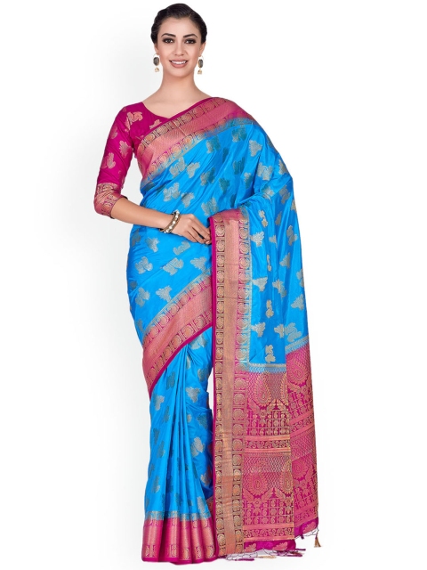 

MIMOSA Blue & Pink Woven Design Kanjeevaram Saree