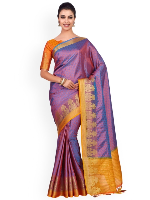 

MIMOSA Purple & Mustard Yellow Woven Design Kanjeevaram Saree