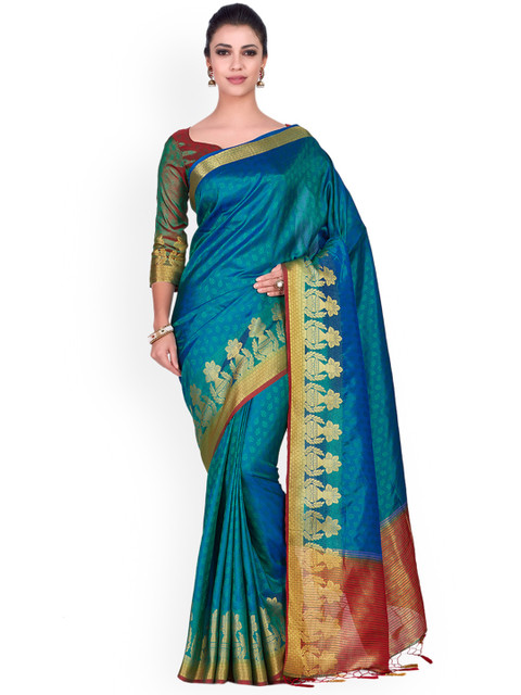 

MIMOSA Teal Blue Woven Design Kanjeevaram Saree