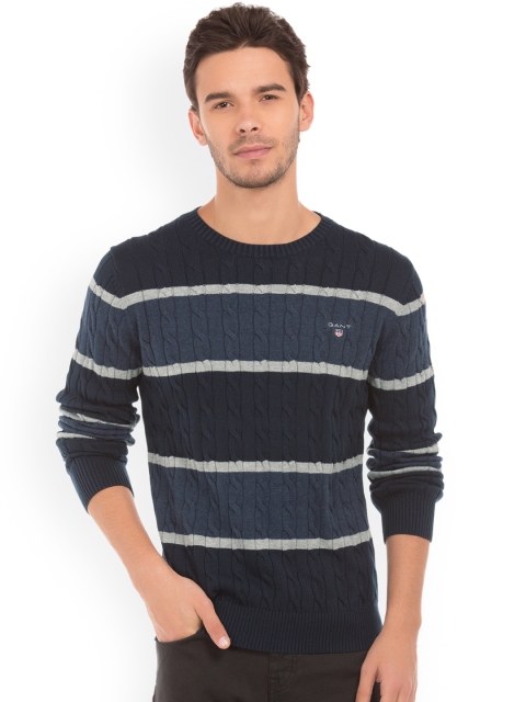 

GANT Men Navy Blue & Blue Self Design Pullover