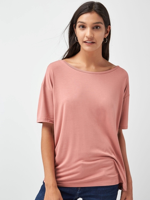 

next Women Pink Solid Round Neck T-shirt