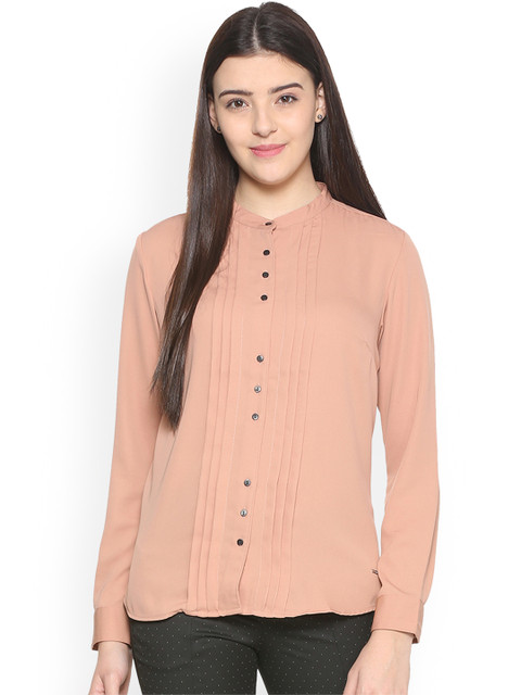 

Van Heusen Woman Women Peach-Coloured Regular Fit Solid Casual Shirt