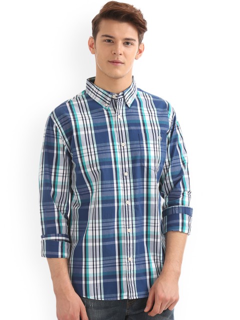 

Aeropostale Men Blue & Off-White Regular Fit Checked Casual Shirt