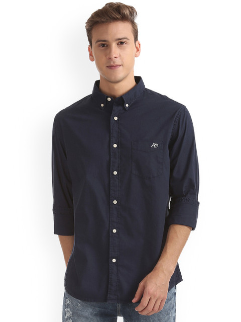 

Aeropostale Men Navy Blue Regular Fit Solid Casual Shirt