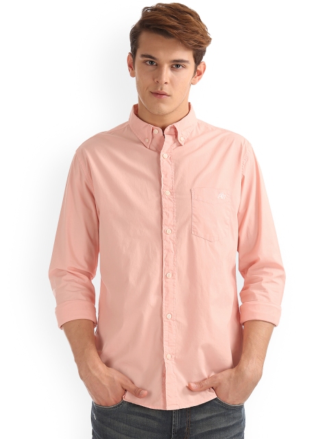 

Aeropostale Men Peach-Coloured Regular Fit Solid Casual Shirt