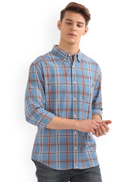 

Aeropostale Men Blue Regular Fit Checked Casual Shirt