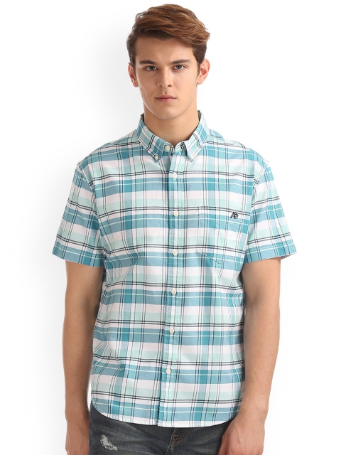 

Aeropostale Men Blue & Off-White Regular Fit Checked Casual Shirt