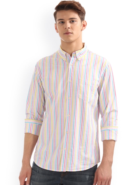 

Aeropostale Men Off-White & Blue Regular Fit Striped Casual Shirt