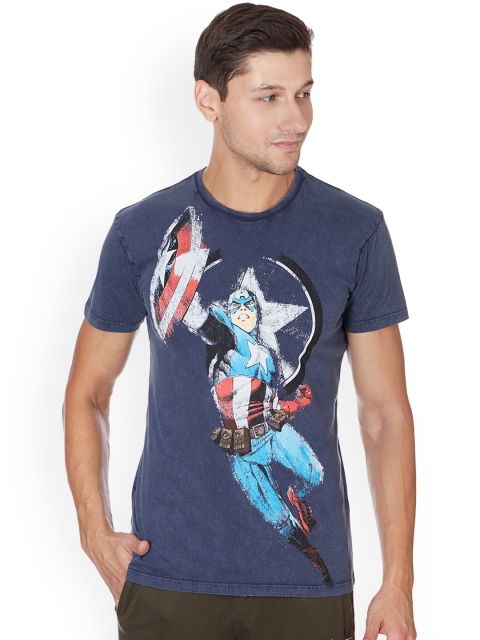 

Free Authority Men Blue Captain America Printed Round Neck T-Shirt