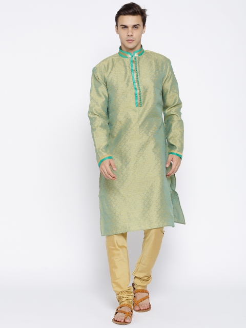 

Chitwan Mohan Men Green & Beige Self-Design Kurta with Pyjamas