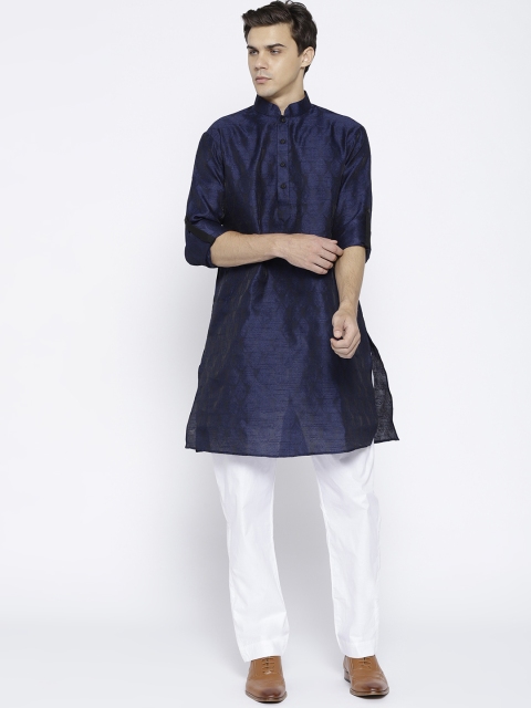 

Chitwan Mohan Men Navy & White Self-Design Kurta with Trousers, Navy blue