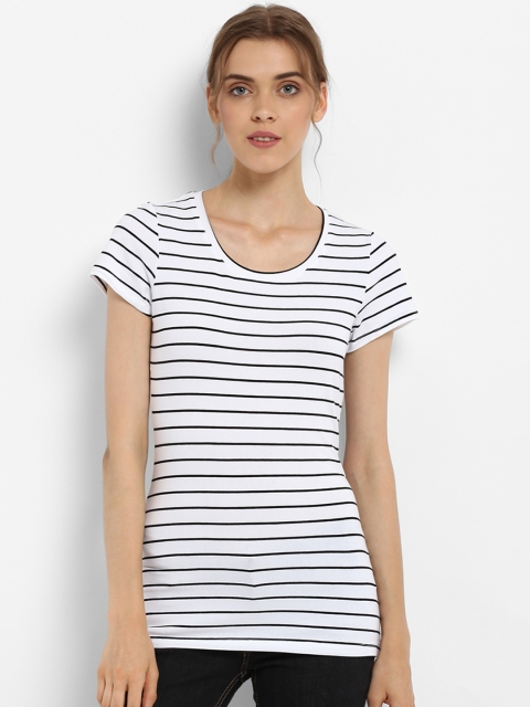 

Mode by Red Tape Women White Striped Round Neck T-shirt