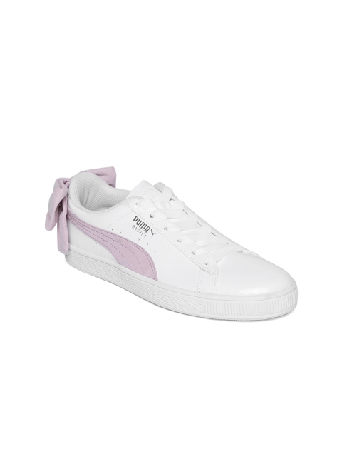 

Puma Women White & Lavender Leather Basket Bow SB Sneakers