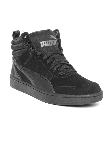 

Puma Men Black Solid Synthetic Mid-Top Sneakers