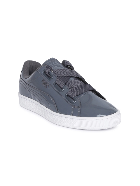 

Puma Women Grey Basket Heart Patent Sneakers