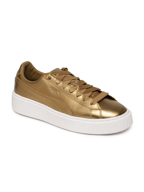

Puma Women Gold-Toned Basket Platform Luxe Leather Sneakers