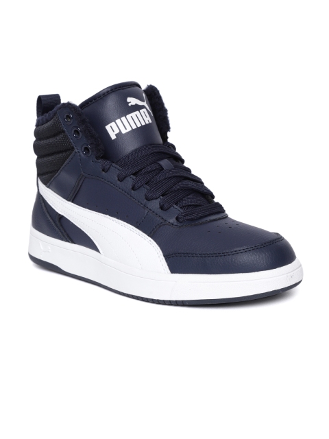

Puma Men Navy Rebound Street v2 Fur Leather Mid-Top Sneakers, Navy blue