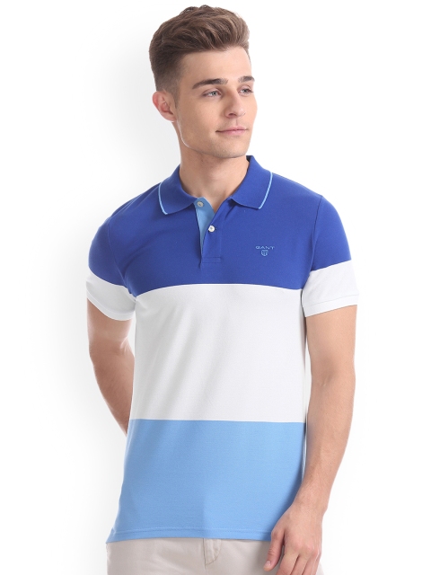 

GANT Men Blue & White Colourblocked Polo Collar T-shirt