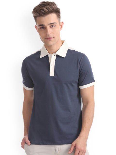 

GANT Men Navy Blue Solid Polo Collar T-shirt
