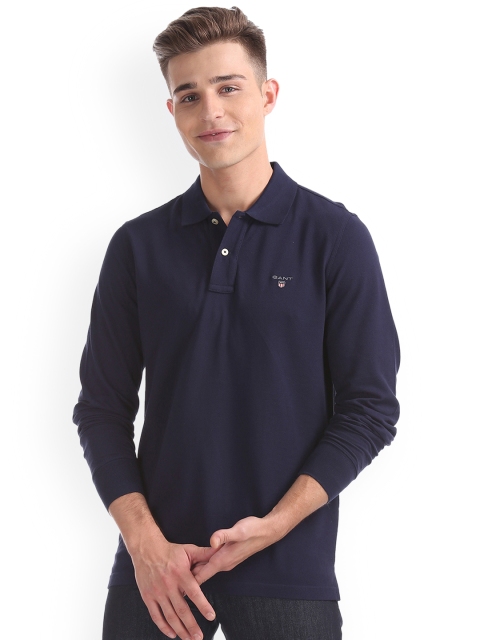 

GANT Men Navy Blue Solid Polo Collar T-shirt