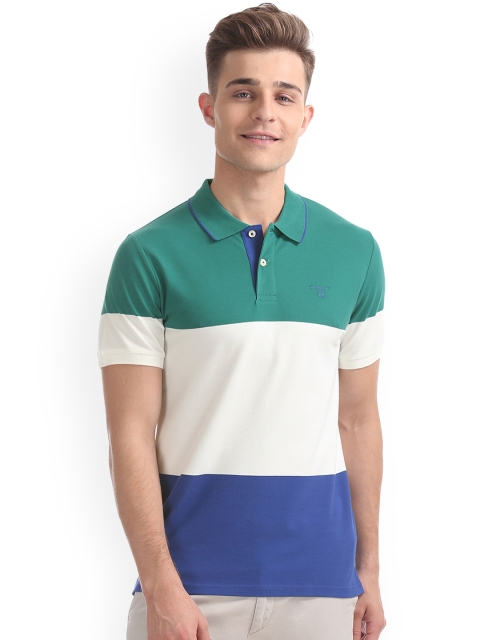 

GANT Men Green & White Colourblocked Polo Collar T-shirt
