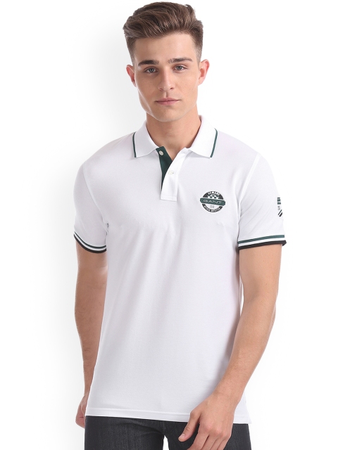 

GANT Men White Solid Polo Collar T-shirt