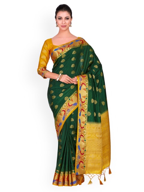 

MIMOSA Green Art Silk Woven Design Kanjeevaram Saree