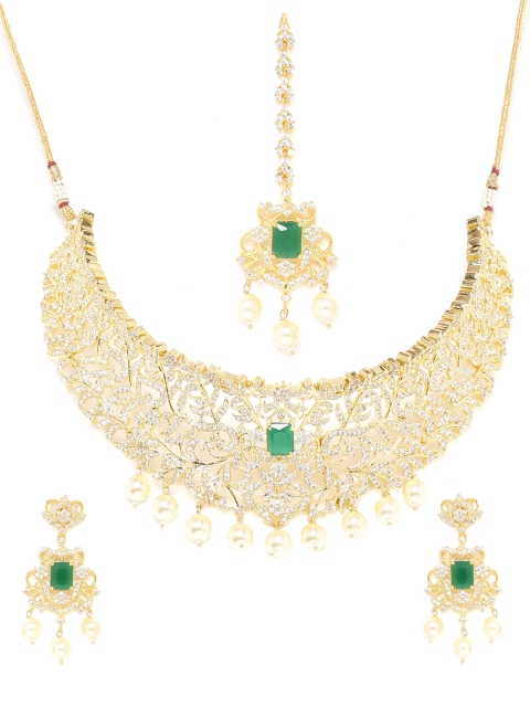 

Voylla Gold-Toned & Green Studded Gold Plated Jewellery Set