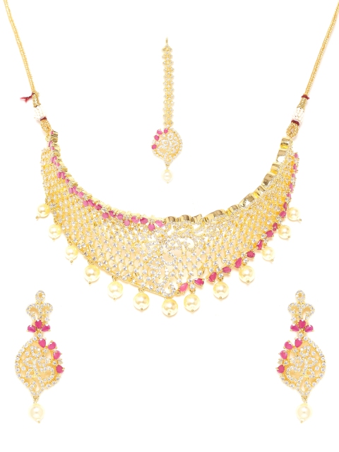 

Voylla Gold-Toned & Pink Handcrafted Gold Plated Jewellery Set