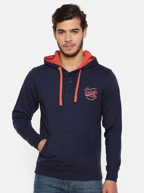 

Wrangler Men Navy Blue Solid Hooded Sweatshirt