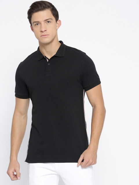

Jack & Jones Men Black Polo Collar Slim Fit T-shirt